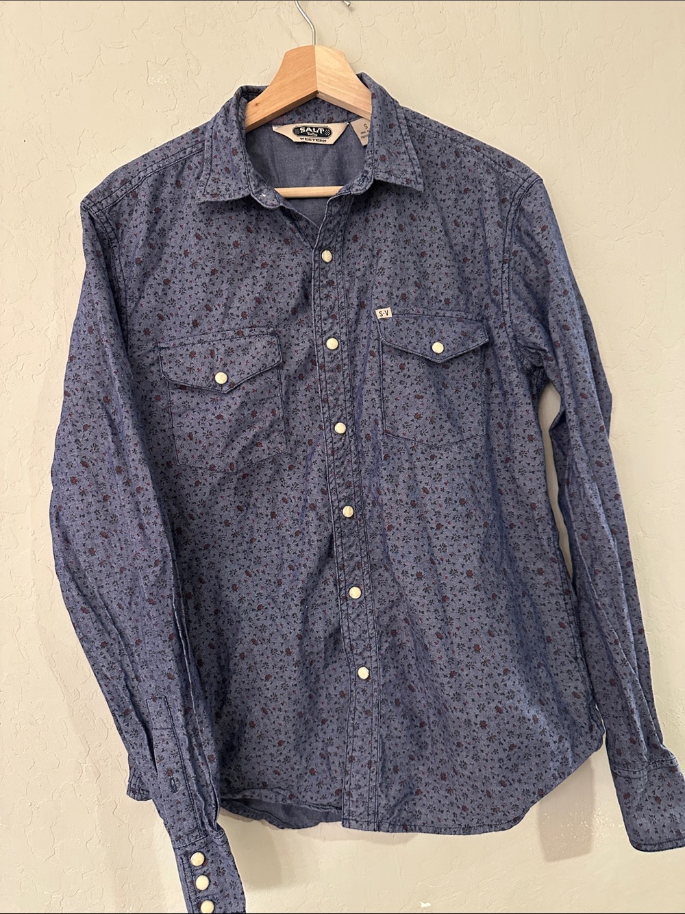 Salt Lake Denim-Style Button Down Shirt in Blue Floral